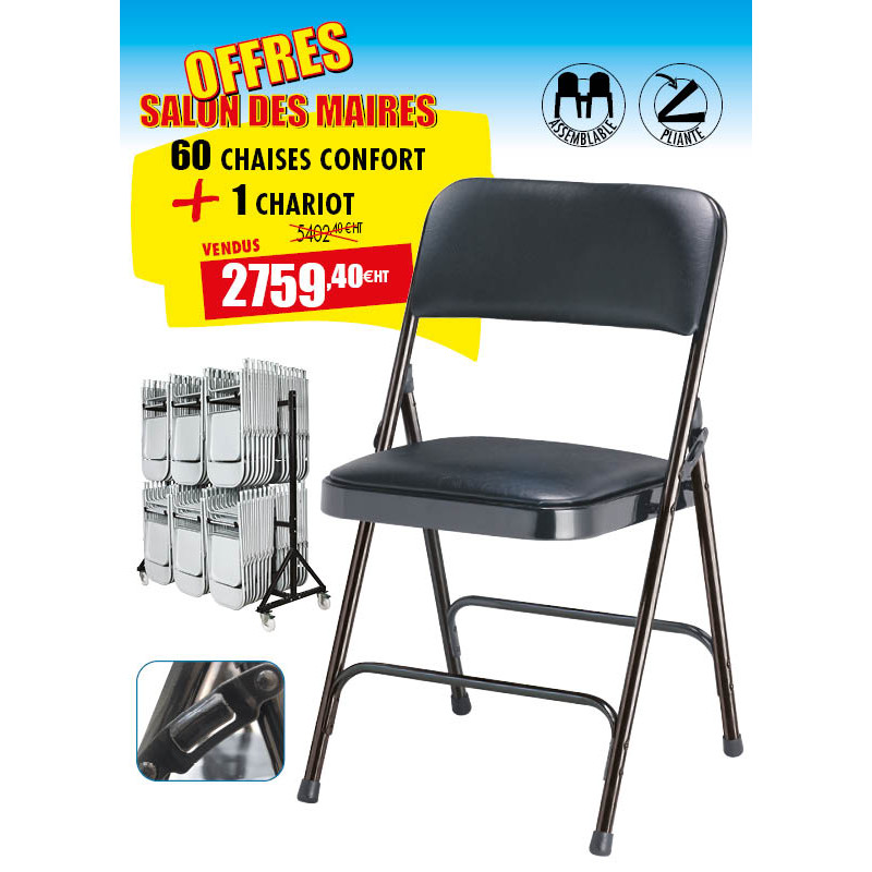 60 CHAISES PLIANTES CONFORT + 1 CHARIOT