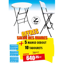 5 TABLES HAUTES + 10 TABOURETS
