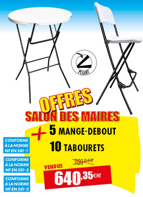 5 TABLES HAUTES + 10 TABOURETS