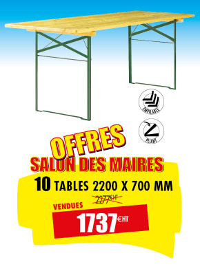 10 TABLES BOIS PLIANTES 2200 X 700 MM