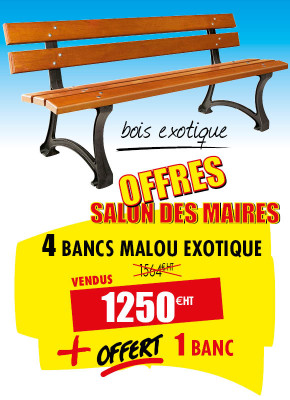 4 BANCS PUBLICS BOIS MALOU + 1 OFFERT
