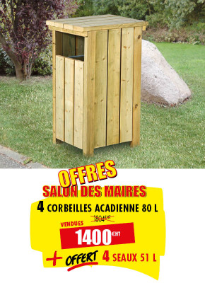4 CORBEILLES DE RUE ACADIENNE 80 L + OFFERTS 4 SEAUX