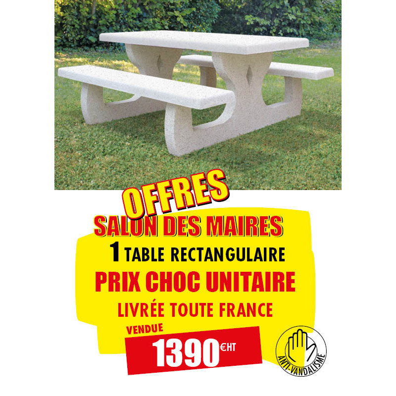 PRIX CHOC TABLE PIQUE-NIQUE BÉTON ROUSSILLON