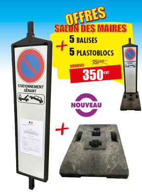 5 BALISES ANTI-STATIONNEMENT + 5 PLASTOBLOCS