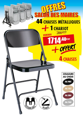 44 CHAISES METAL PLIANTES + 1 CHARIOT + OFFERT 4 CHAISES