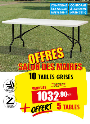 10 TABLES PLIANTES POLYÉTHYLÈNE 1830 MM + 5 OFFERTES