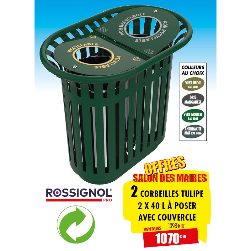 2 CORBEILLES TRI MÉTAL TULIPE 2 X 40 L