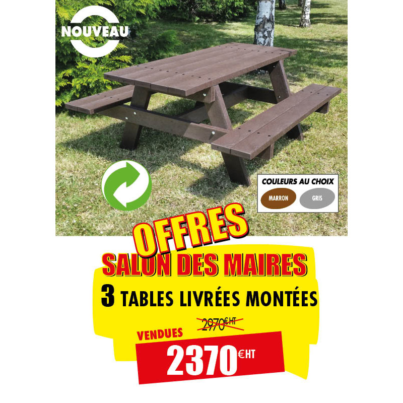 3 TABLES PIQUE-NIQUE RECYCLÉES ZOLA