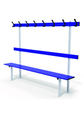 Banc mural avec dossier et porte-patères fixation double au sol