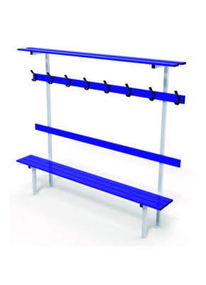 Banc mural avec dossier, porte-patères et porte-paquets fixation double au sol