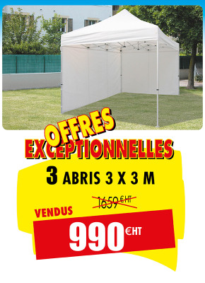 LOT DE 3 ABRIS FESTIFS 300 X 300 CM
