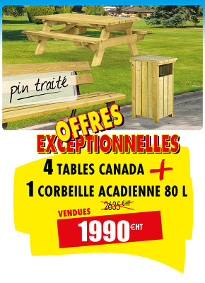 4 TABLES PIQUE-NIQUE CANADA + 1 CORBEILLE ACADIENNE