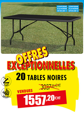 20 TABLES POLYÉTHYLÈNE RECTANGLES NOIRES