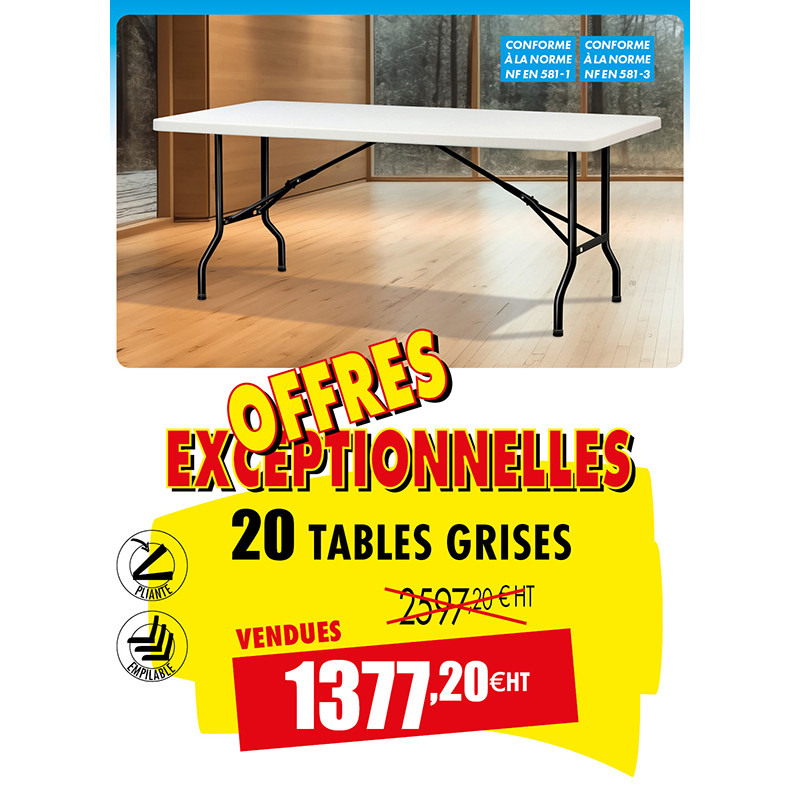 20 TABLES PLIANTES POLYÉTHYLÈNE 1830 MM