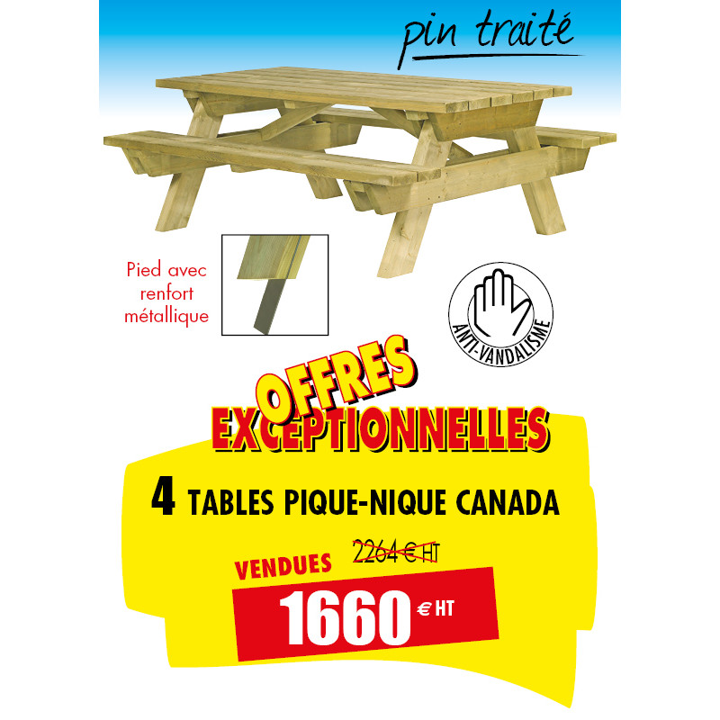 4 TABLES PIQUE-NIQUE BOIS CANADA