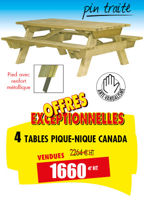 4 TABLES PIQUE-NIQUE BOIS CANADA