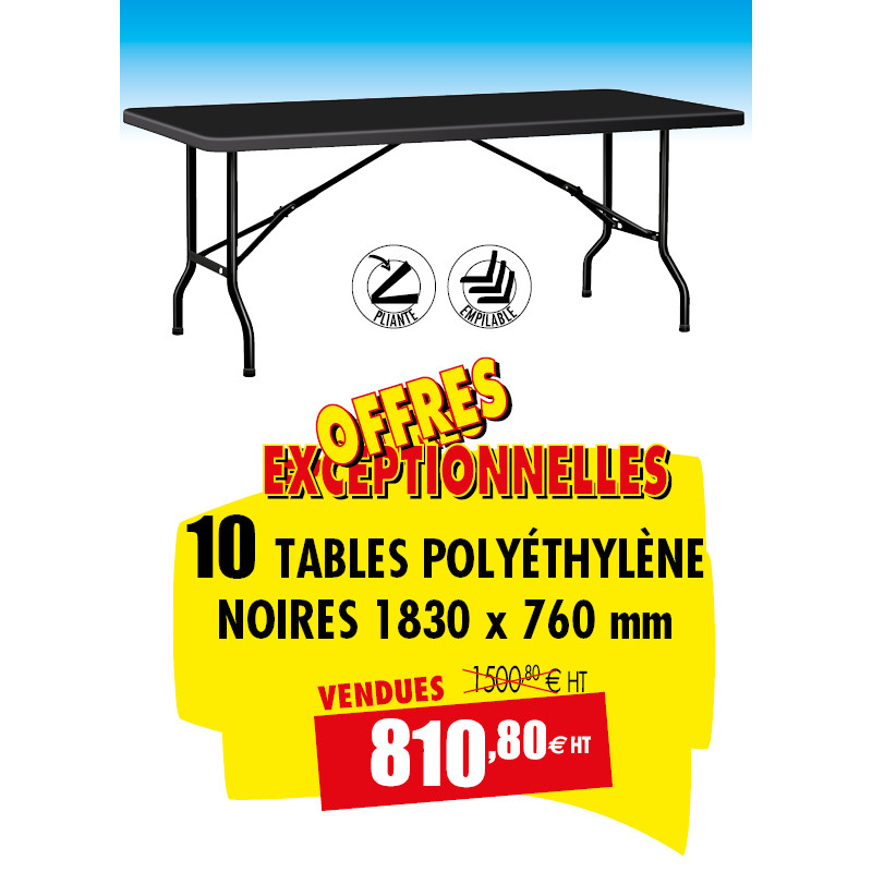 10 TABLES POLYÉTHYLÈNE NOIRES