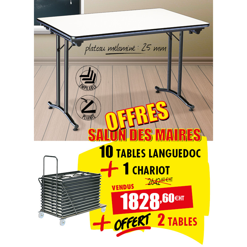 10 TABLES LANGUEDOC + 1 CHARIOT + 2 TABLES OFFERTES