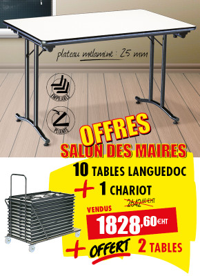 10 TABLES LANGUEDOC + 1 CHARIOT + 2 TABLES OFFERTES