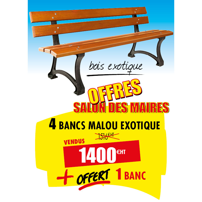 4 BANCS PUBLICS BOIS EXOTIQUE + 1 OFFERT