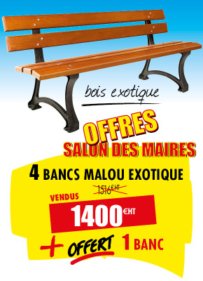 4 BANCS PUBLICS BOIS EXOTIQUE + 1 OFFERT