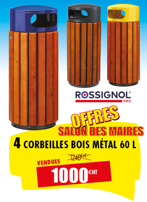 4 CORBEILLES DE VILLE BOIS MÉTAL 60 L