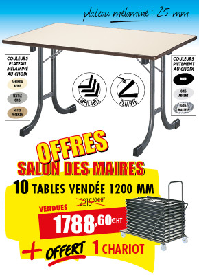 10 TABLES VENDÉE 1200 X 800 MM + 1 CHARIOT OFFERT