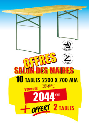 10 TABLES DE BRASSERIE 2200 X 700 MM + 2 TABLES OFFERTES