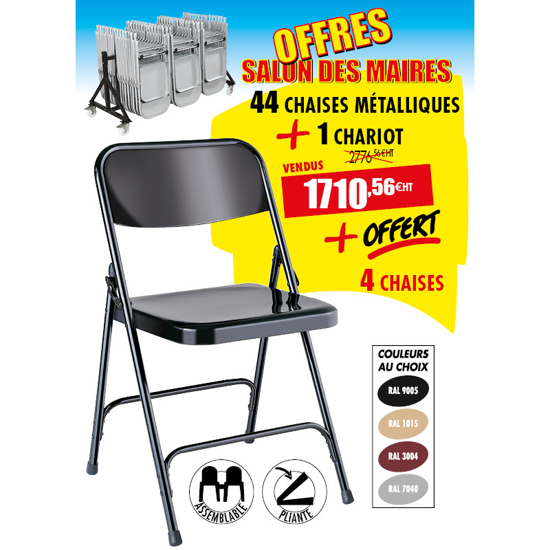 44 CHAISES PLIANTES MÉTALLIQUES + 1 CHARIOT + 4 CHAISES OFFERTES