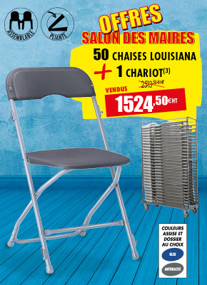 50 CHAISES PLIANTES LOUISIANA + 1 CHARIOT