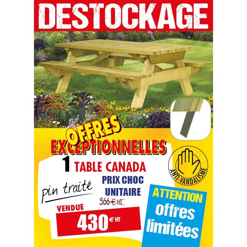 PRIX CHOC TABLE PIQUE-NIQUE BOIS CANADA