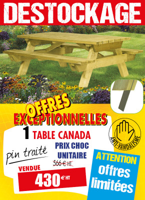 PRIX CHOC TABLE PIQUE-NIQUE BOIS CANADA