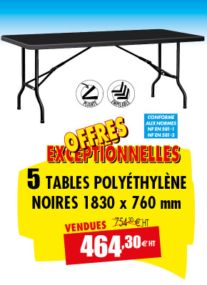 5 TABLES POLYÉTHYLÈNE NOIRES