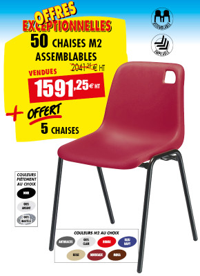 50 CHAISES VANOISE M2 ASSEMBLABLES + OFFERT 5 CHAISES