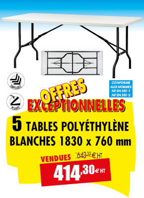 5 TABLES POLYÉTHYLÈNE 1830 X 760 MM