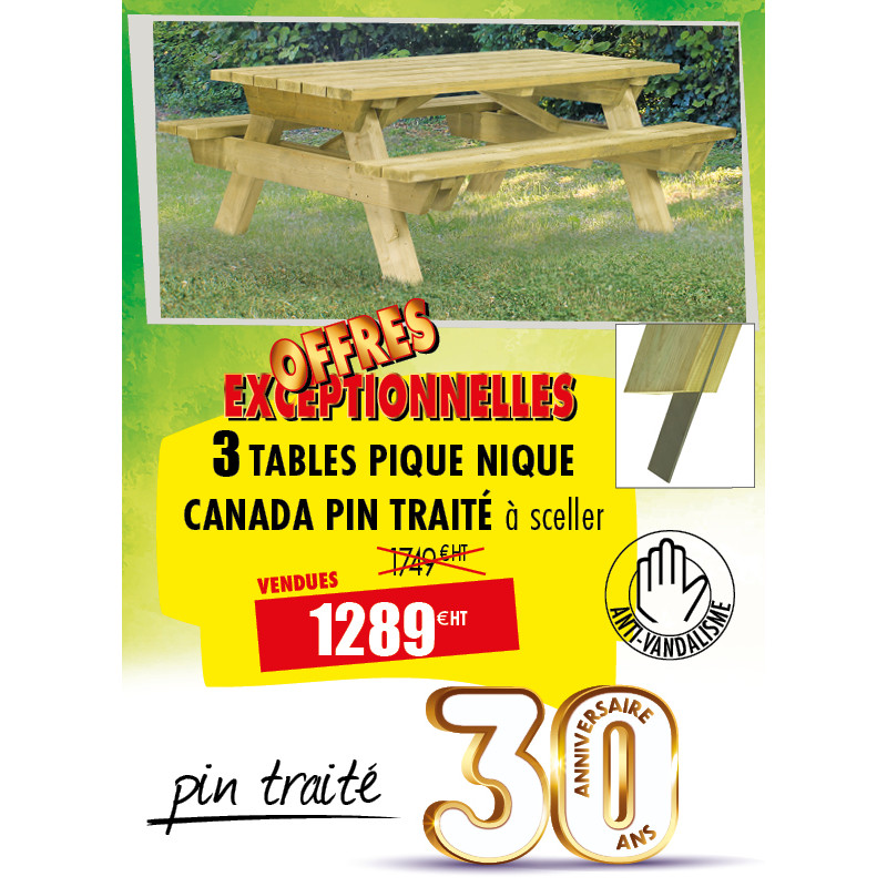 3 TABLES PIQUE-NIQUE BOIS CANADA