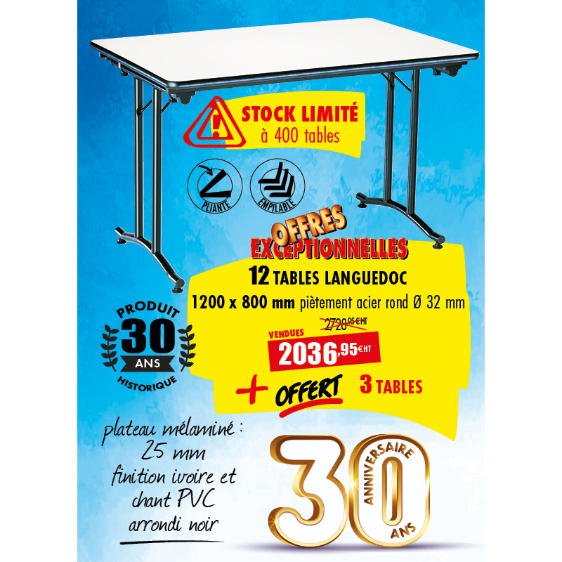 12 TABLES LANGUEDOC + 3 TABLES OFFERTES