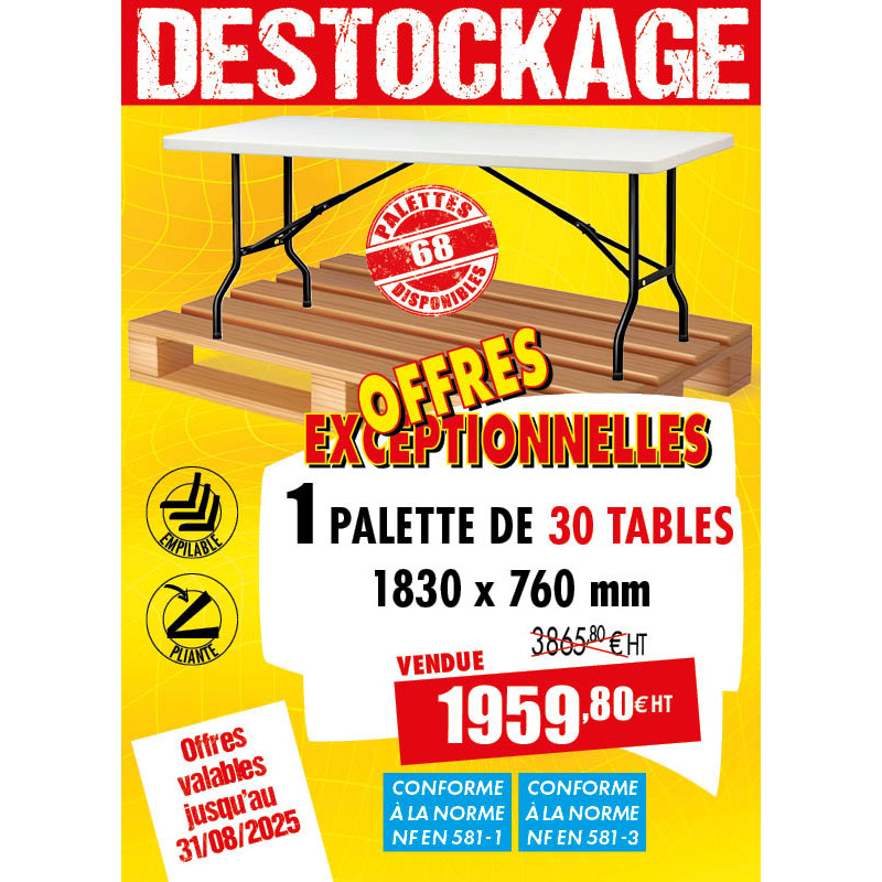 30 TABLES POLYÉTHYLÈNE 1830 MM