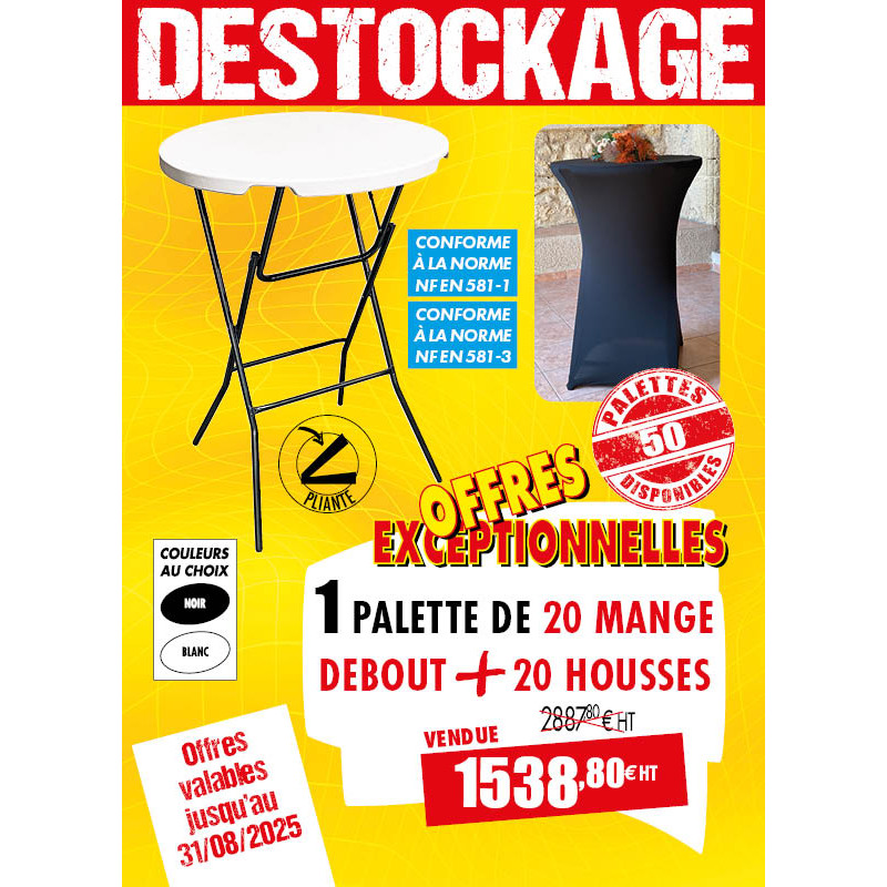 20 TABLES MANGE-DEBOUT + 20 HOUSSES