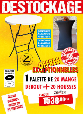 20 TABLES MANGE-DEBOUT + 20 HOUSSES