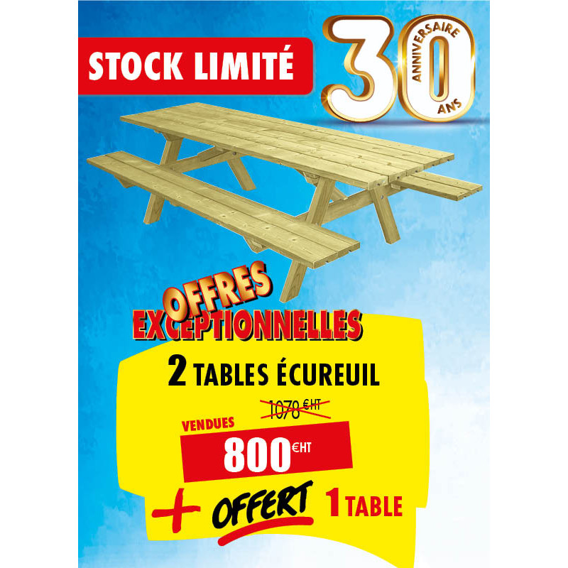 2 TABLES PIQUE-NIQUE 230 CM + 1 TABLE OFFERTE