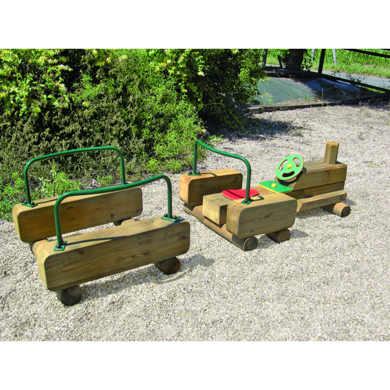 STRUCTURE DE JEUX BOIS TRACTEUR ET REMORQUE