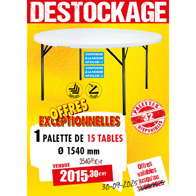 15 TABLES POLYÉTHYLÈNE RONDES Ø 1540 MM