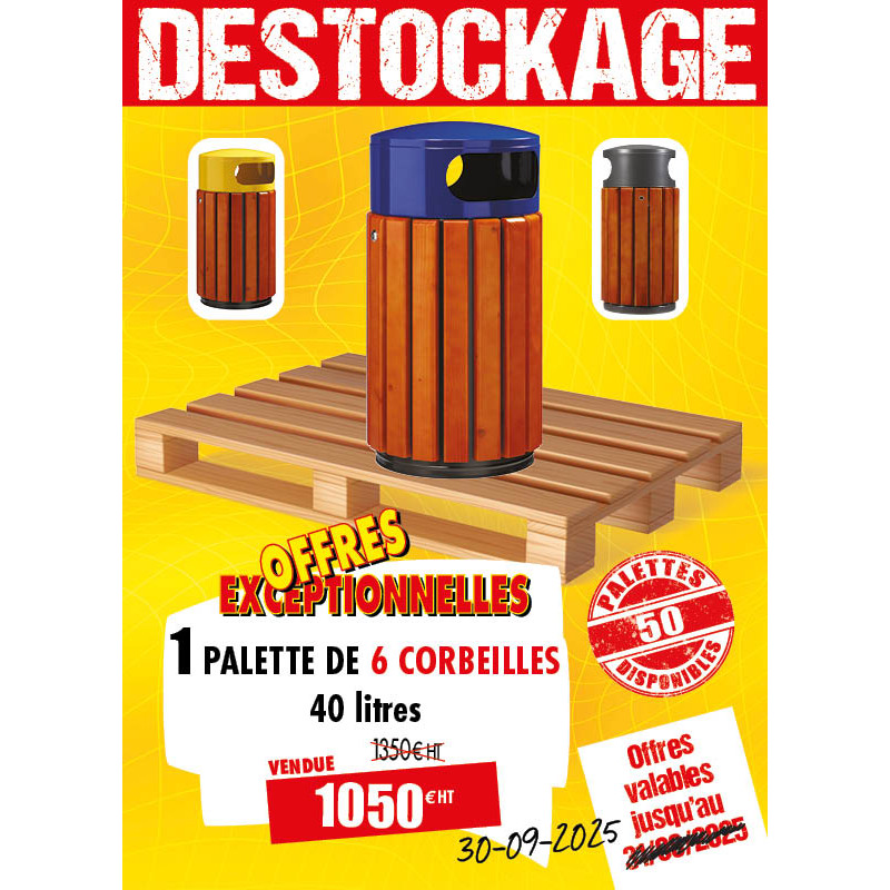 6 CORBEILLES DE VILLE BOIS MÉTAL 40 L